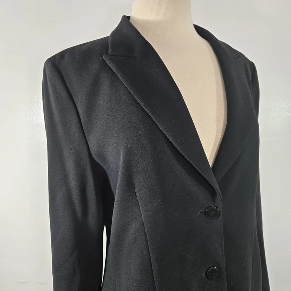 Kate Hill Black 2 Button Shoulder Pad Jacket Blazer size 12 - Picture 3 of 10